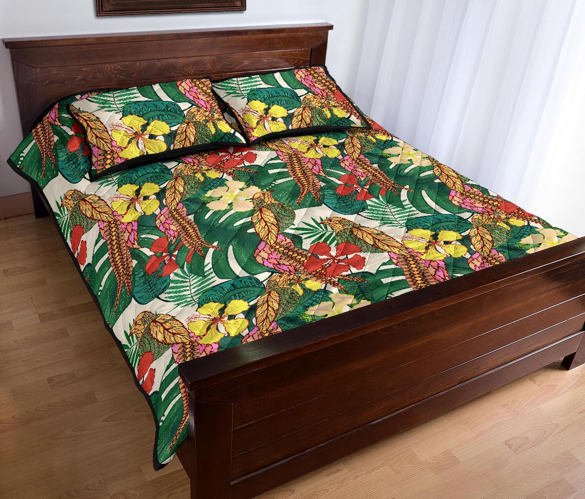 Hawaii Quilt Bed Set Tropical Leaves Flowers And Birds Floral jungle AH - Polynesian Pride