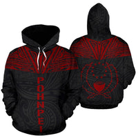 Pohnpei All Over Hoodie Red Neck Style Unisex Red - Polynesian Pride