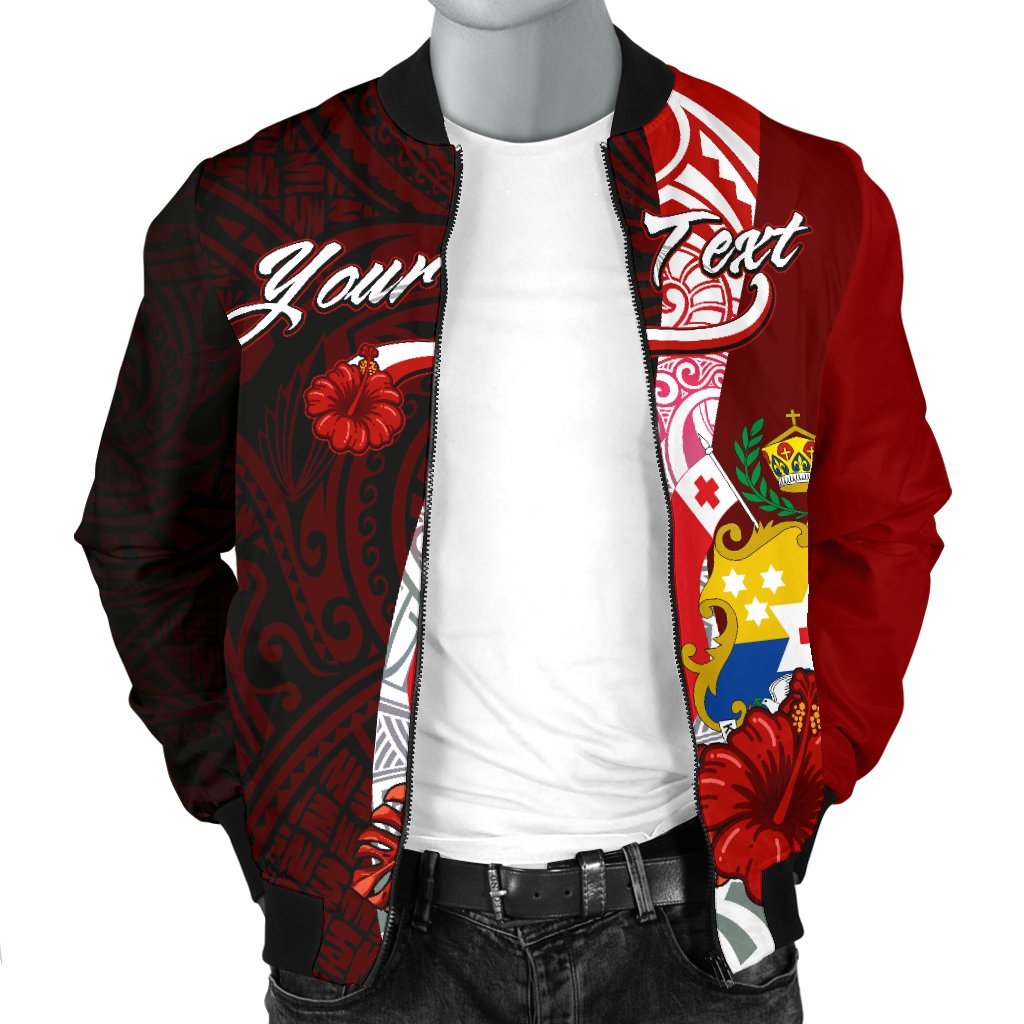 Tonga Polynesian Custom Personalised Men's Bomber Jacket - Coat Of Arm With Hibiscus - Polynesian Pride