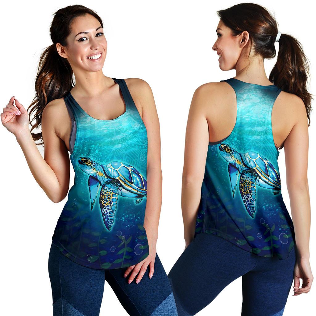 Hawaii Women's Racerback Tank - Turtle Under Sea - Polynesian Pride