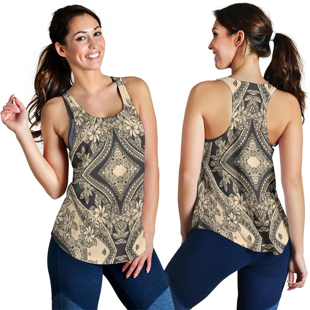 Polynesian Plumeria Mix Gray Women's Racerback Tank Top - Polynesian Pride