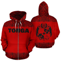 Tonga All Over Zip up Hoodie Polynesian Red and Black Unisex Red And Black - Polynesian Pride