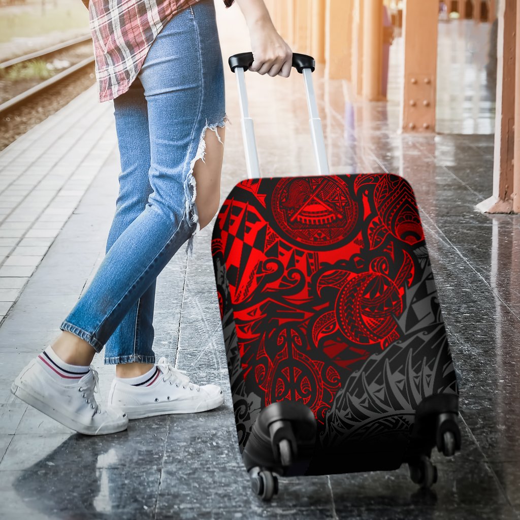 American Samoa Polynesian Luggage Covers - Red Hibiscus Turtle Flowing - Polynesian Pride