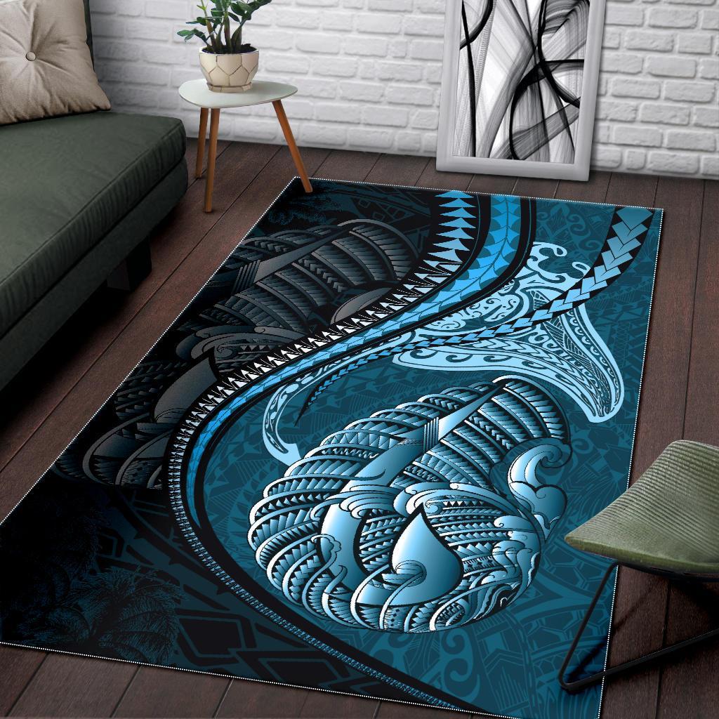 Fish Hook Area Rug Manta Polynesian Light Turquoise - Polynesian Pride