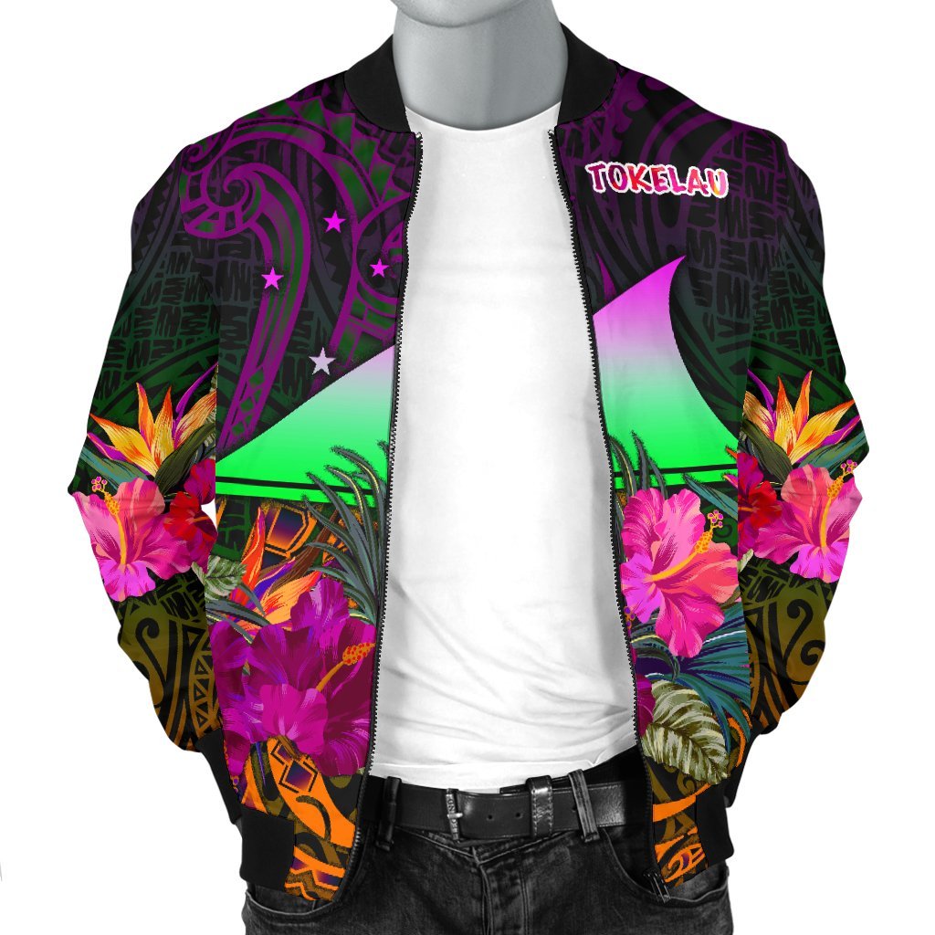 Tokelau Men's Bomber Jacket - Summer Hibiscus - Polynesian Pride