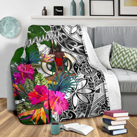 Vanuatu Premium Blanket White - Turtle Plumeria Banana Leaf - Polynesian Pride
