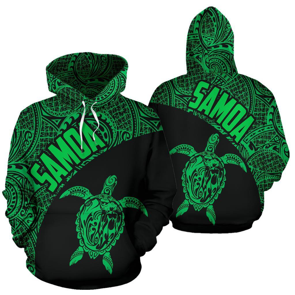 Samoa Hoodie Samoa Turtle Mermaid Polynesian Tattoo Green Unisex Black - Polynesian Pride
