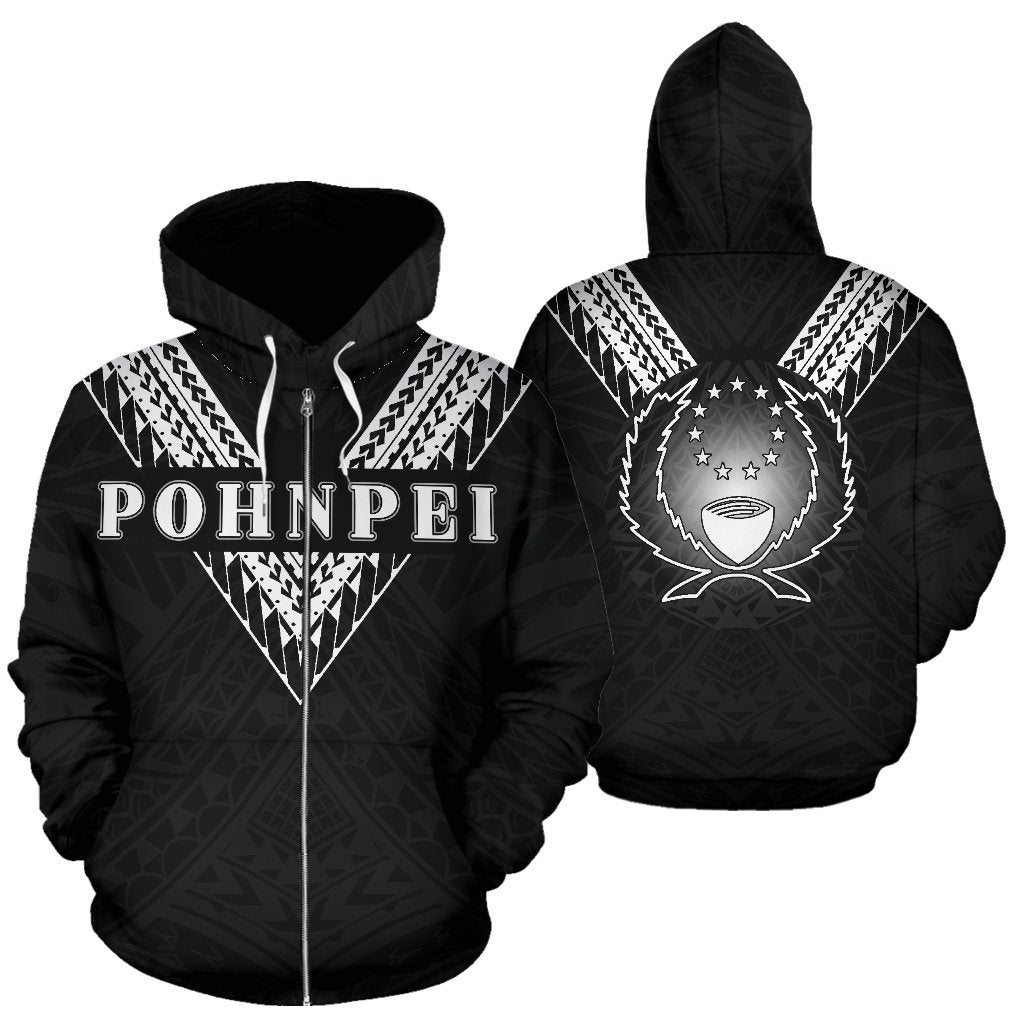 Pohnpei All Over Zip up Hoodie Black Sailor Style Unisex Black - Polynesian Pride