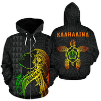 Polynesian Kaahaaina Hula Girl Turtle Hibiscus Hawaii Zip Hoodie Unisex Black - Polynesian Pride