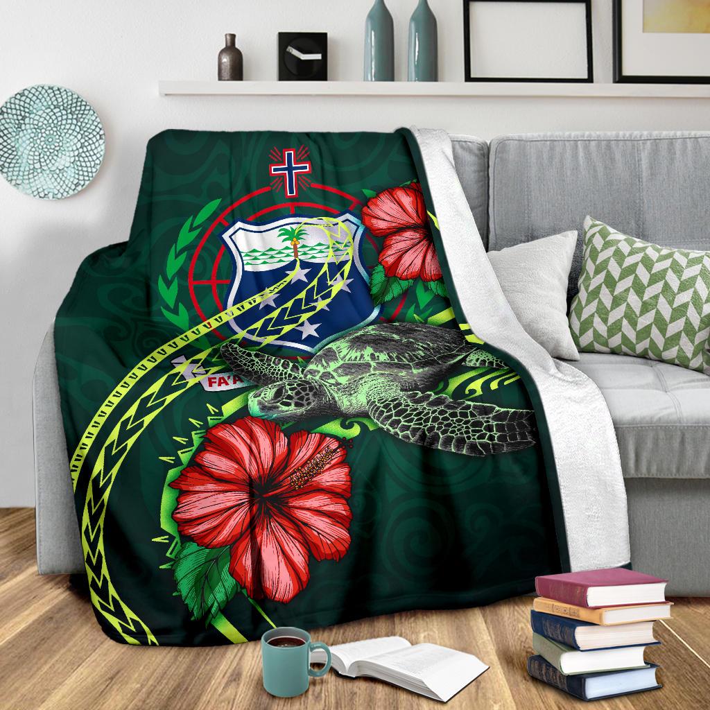 Samoa Polynesian Premium Blanket - Green Turtle Hibiscus - Polynesian Pride