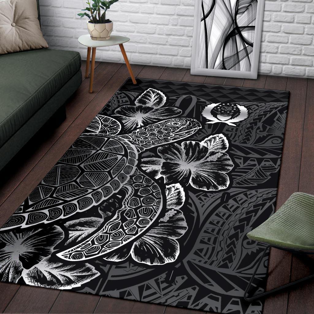 Pohnpei Area Rugs Turtle Hibiscus Black - Polynesian Pride