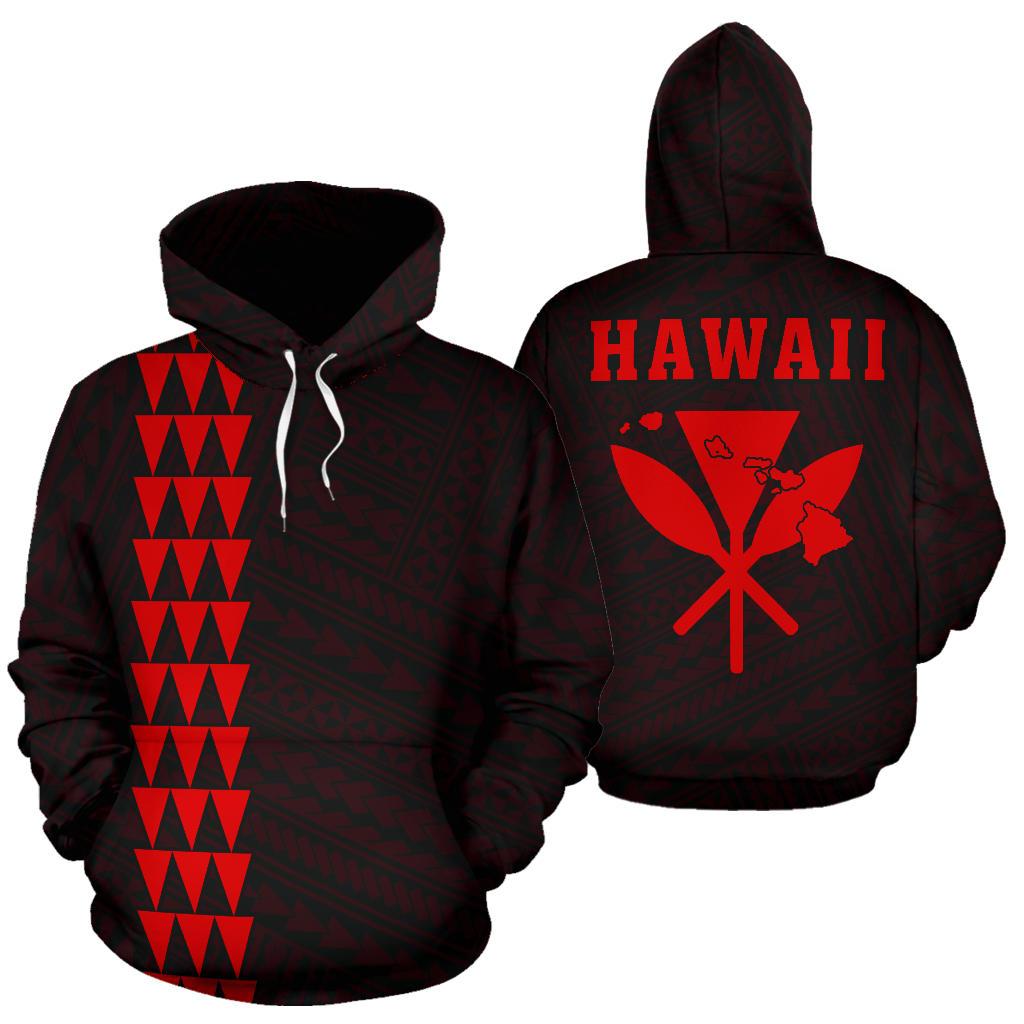 Polynesian Kakau Kanaka Map of Hawaii Hoodie Red Unisex Red - Polynesian Pride