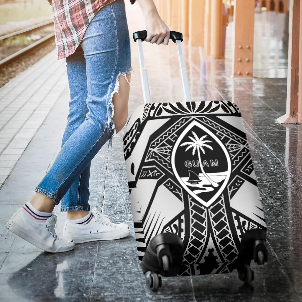 Guam Polynesian Luggage Cover - Guam White Seal with Polynesian Tattoo Ver 01 - Polynesian Pride