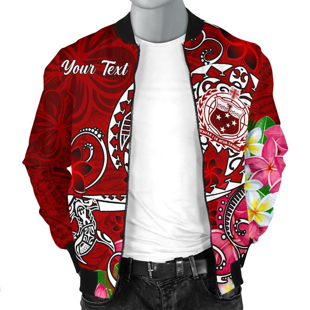 Samoa Custom Personalised Men's Bomber Jacket - Turtle Plumeria (Red) - Polynesian Pride