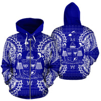 Fiji Polynesian All Over Zip up Hoodie Map Blue Unisex Blue - Polynesian Pride