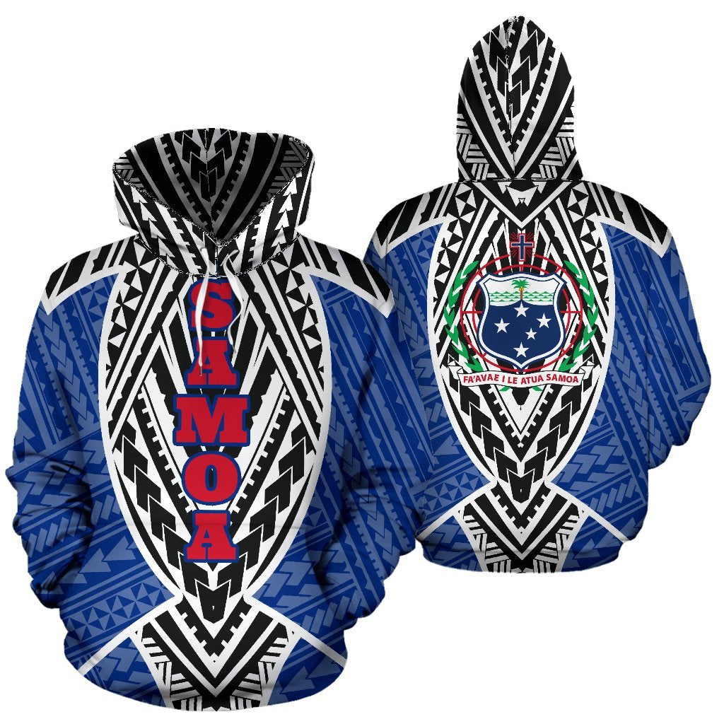 Samoa Hoodie Samoa Coat of Arms Polynesian Tattoo Sport Style Blue Unisex Black - Polynesian Pride