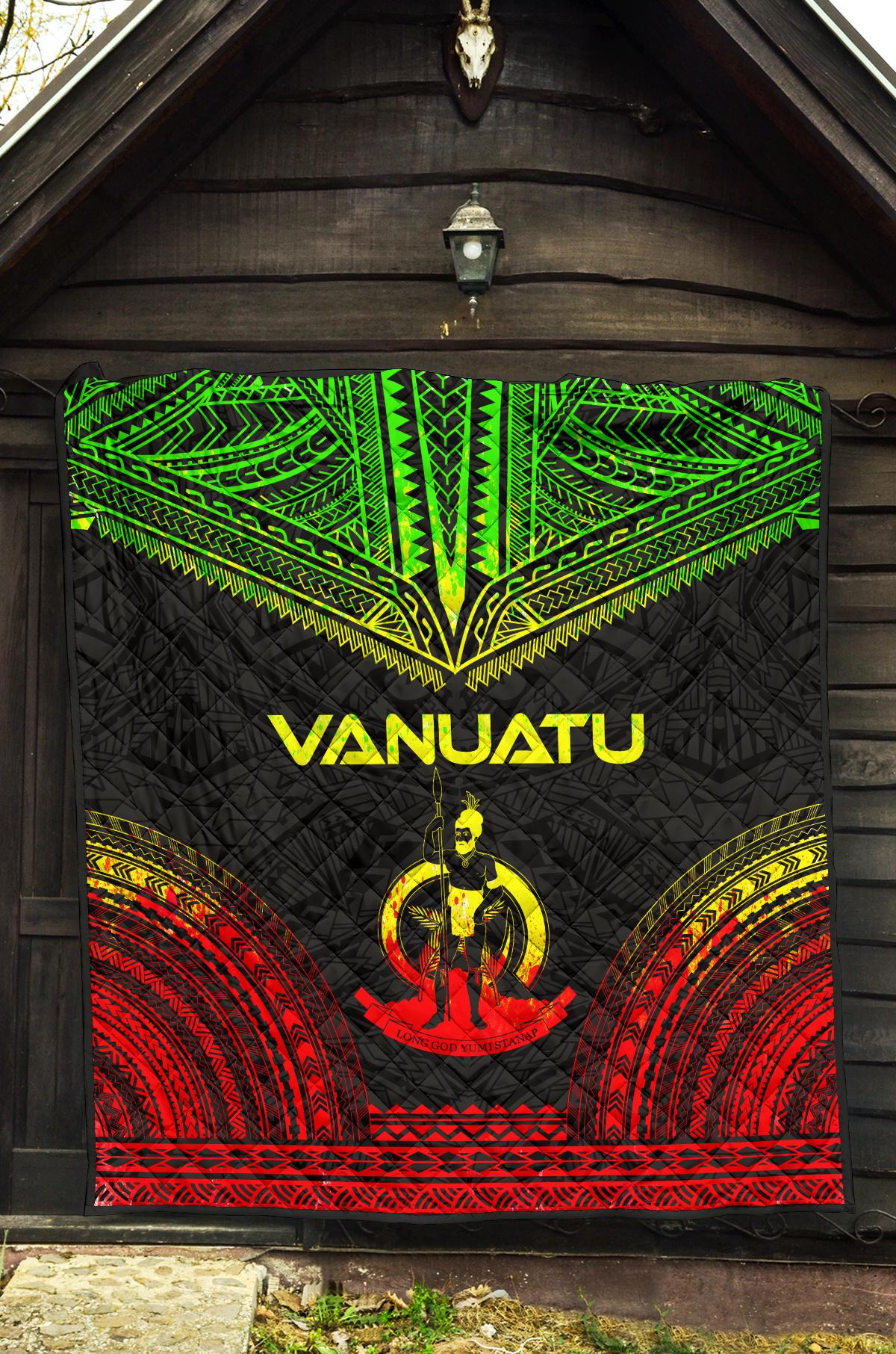 Vanuatu Premium Quilt - Vanuatu Coat Of Arms Polynesian Chief Reggae Version - Polynesian Pride