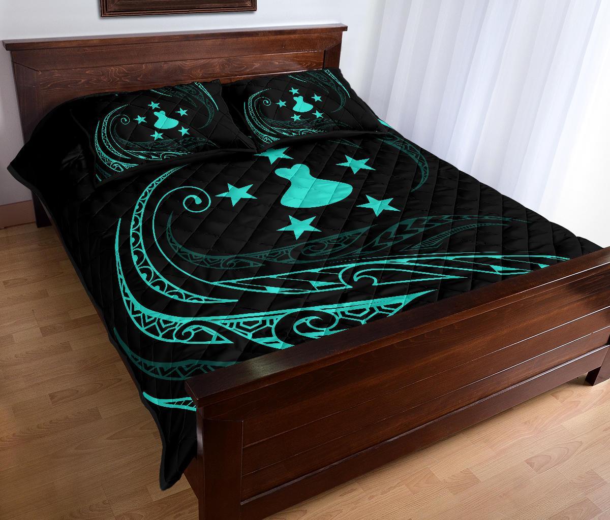 Austral Islands Quilt Bed Set - Turquoise - Frida Style - Polynesian Pride