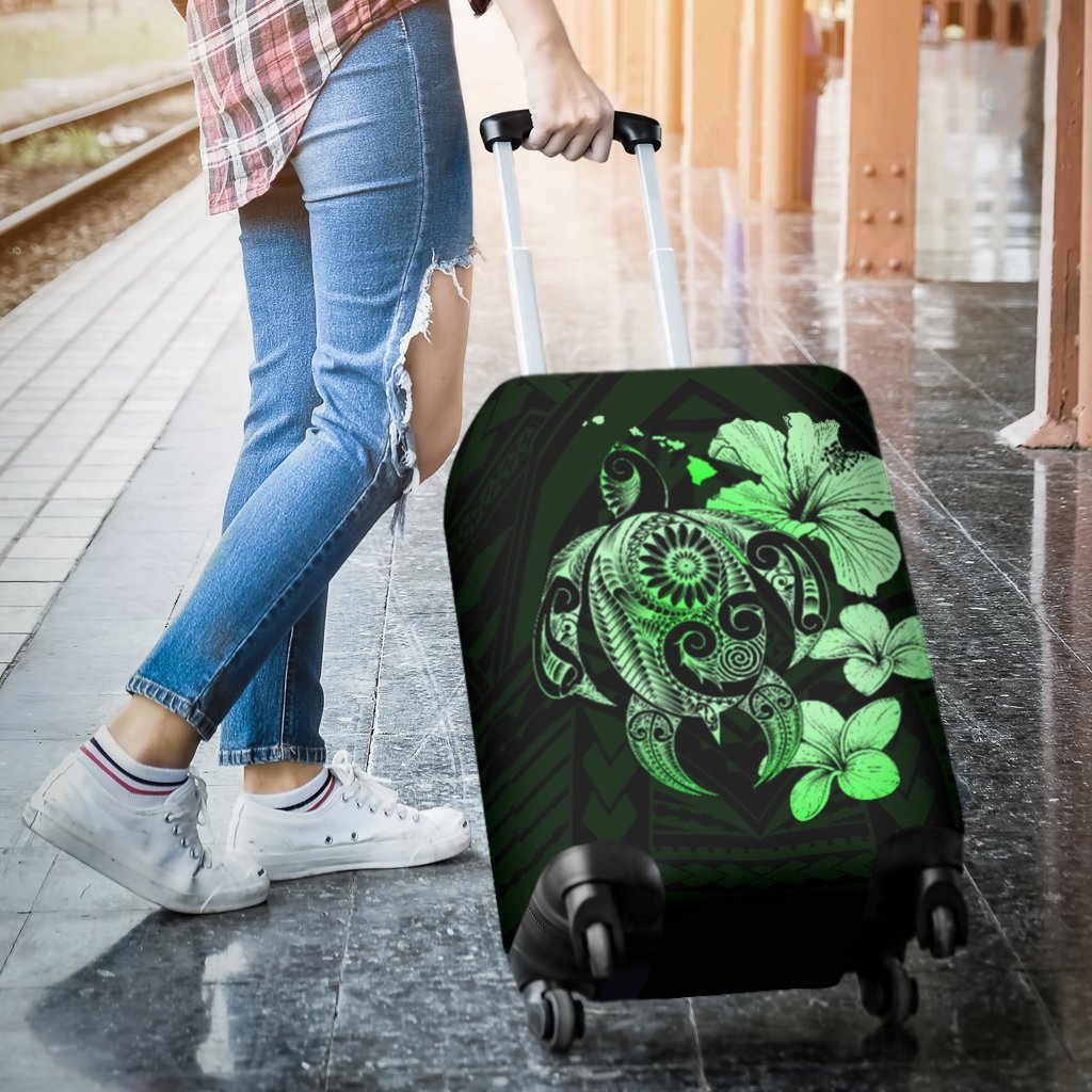 Hibiscus Plumeria Mix Polynesian Green Turtle Luggage Covers - Polynesian Pride