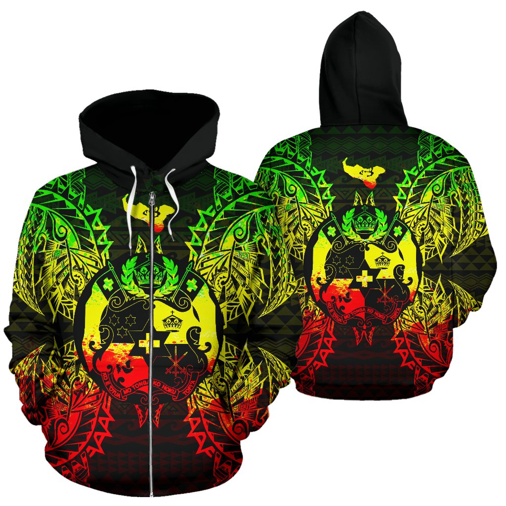 Tonga Polynesian All Over Zip up Hoodie Map Reggae Unisex Reggae - Polynesian Pride