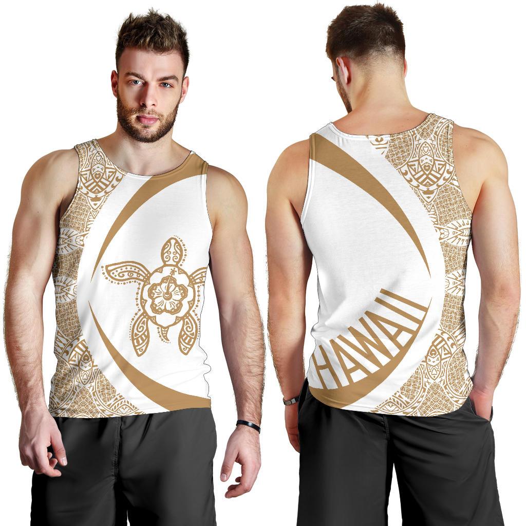 Hawaii Turtle Polynesian Men's Tank Top - Circle Style White - Polynesian Pride