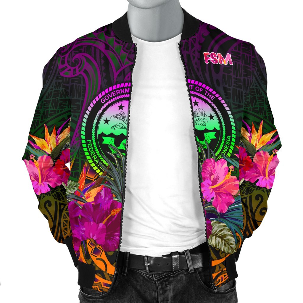 Federated States of Micronesia Men's Bomber Jacket - Summer Hibiscus - Polynesian Pride