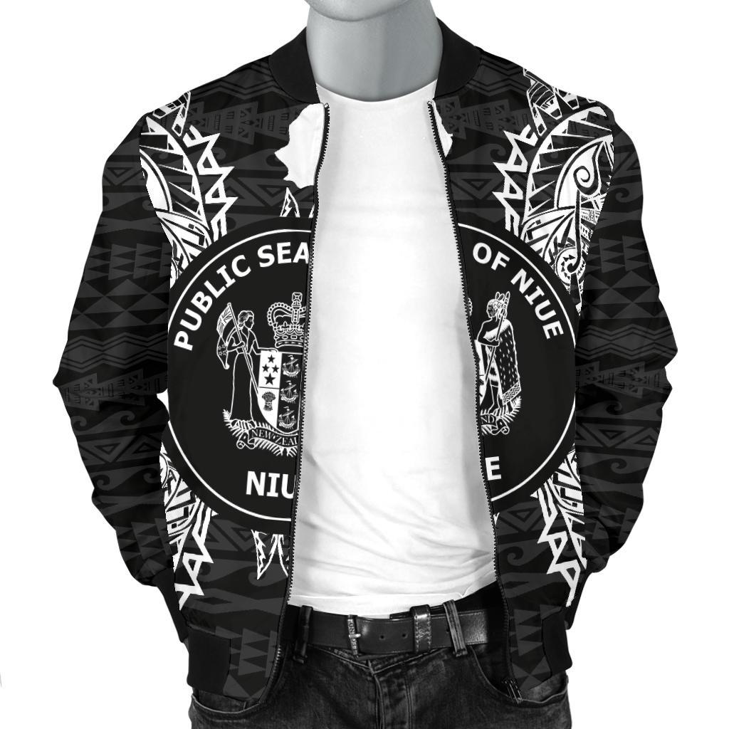 Niue Polynesian Men's Bomber Jacket Map Black - Polynesian Pride