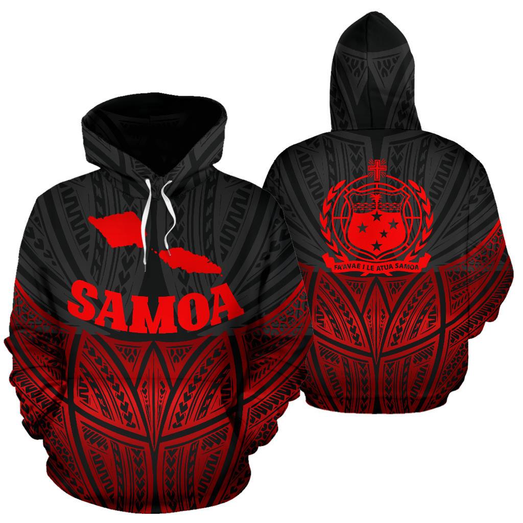 Samoa Polynesian Hoodie Red Black Pride Map nd Seal Unisex Black - Polynesian Pride
