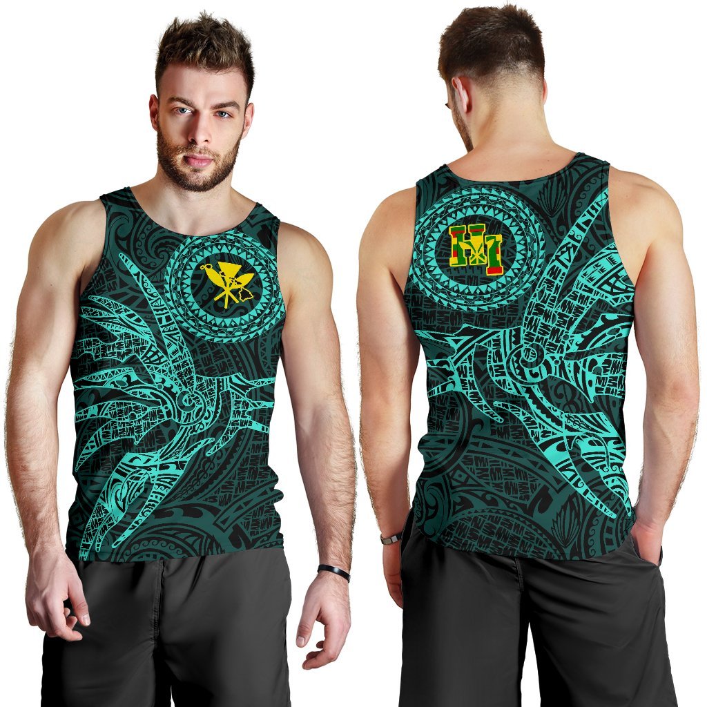 Hawaii Tank Top Polynesian Kanaka Map Hawaiian Men's Tank Top - Turquoise - TT Style Art - Polynesian Pride