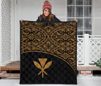 Hawaii Polynesian Premium Quilt - Yellow Kanaka Maoli Curve Version - Polynesian Pride