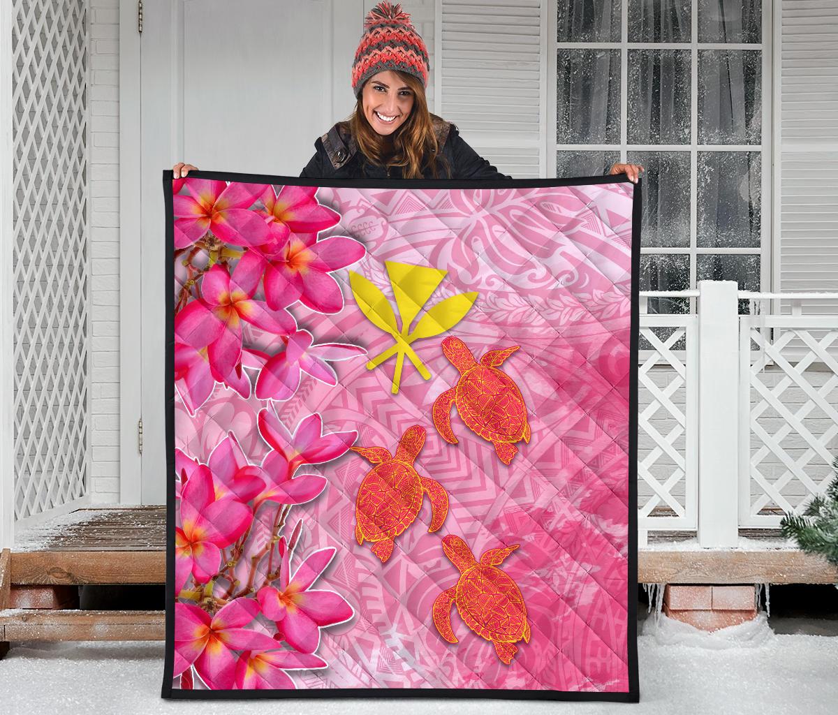 Hawaii Premium Quilt - Polynesian Pink Plumeria Turtle - Polynesian Pride