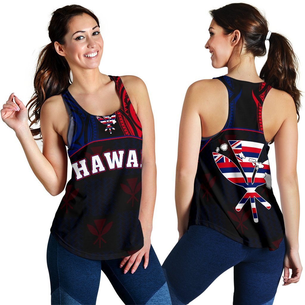 Hawaiian Kanaka Women's Racerback Tank Flag Nation Black Demodern AH Black - Polynesian Pride