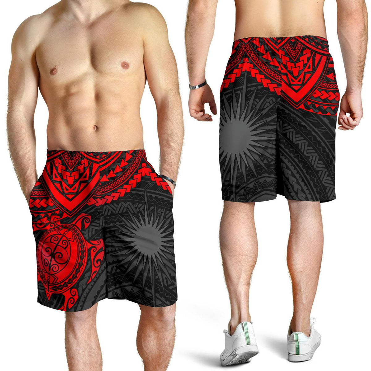 Marshall Islands Polynesian Shorts (Men) - Red Turtle - Polynesian Pride