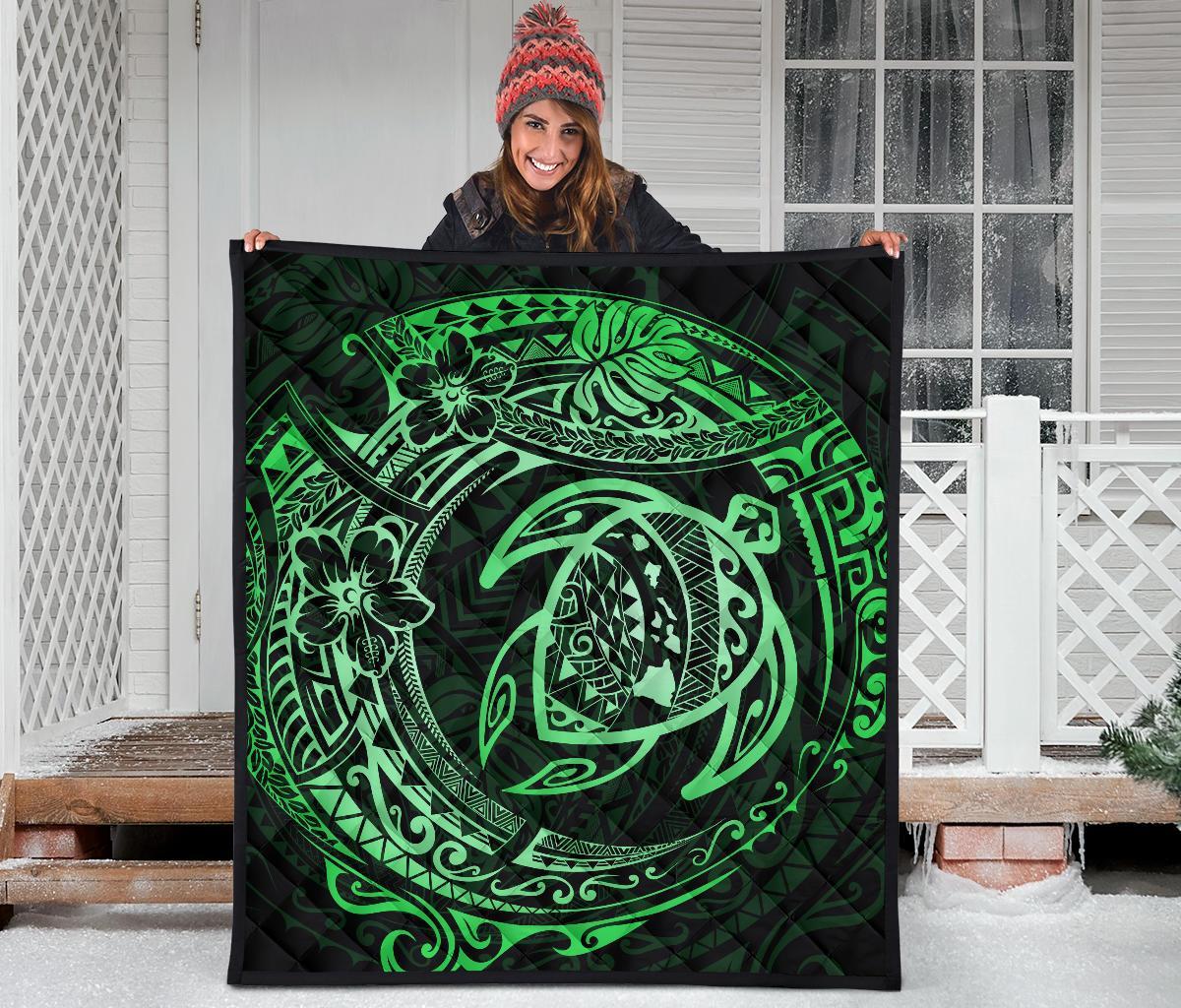 Hawaiian Turtle Polynesian Green Premium Quilt - Polynesian Pride