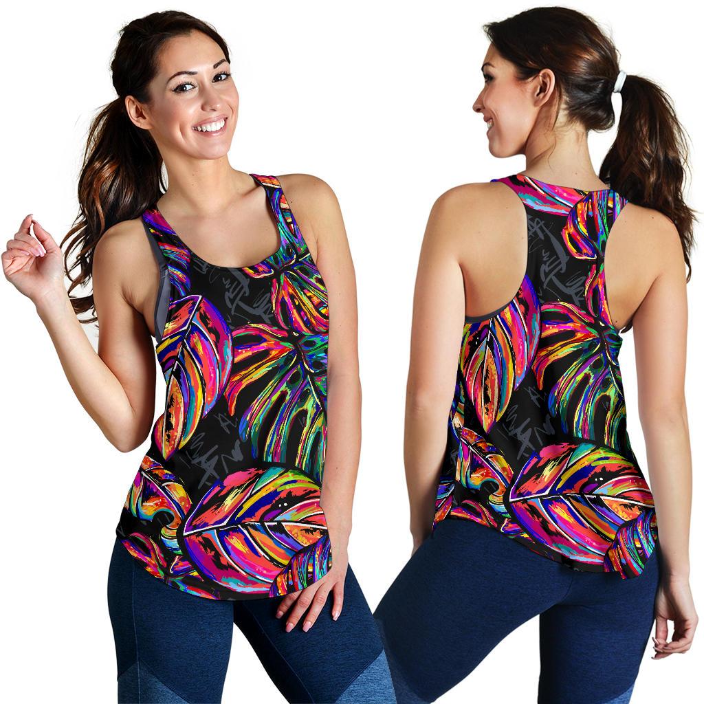 Palm Leaves Women's Racerback Tank - Neon Color - Polynesian Pride