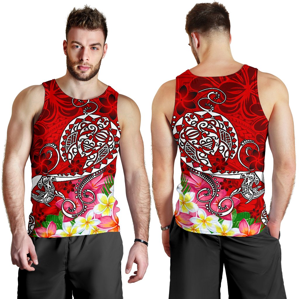 Polynesian Men's Tank Top - Turtle Plumeria Red Color - Polynesian Pride