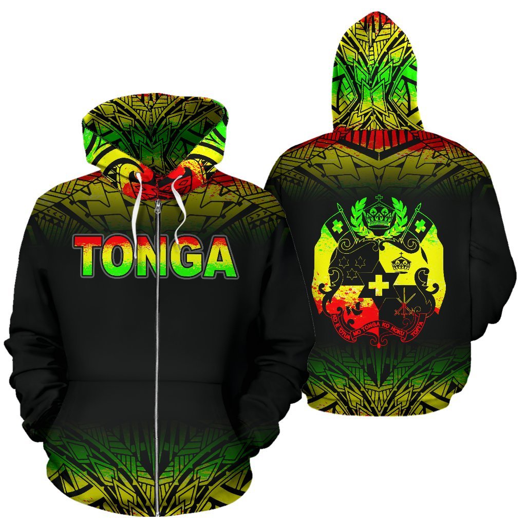 Tonga Polynesian All Over Zip up Hoodie Reggae Fog Unisex Reggae - Polynesian Pride