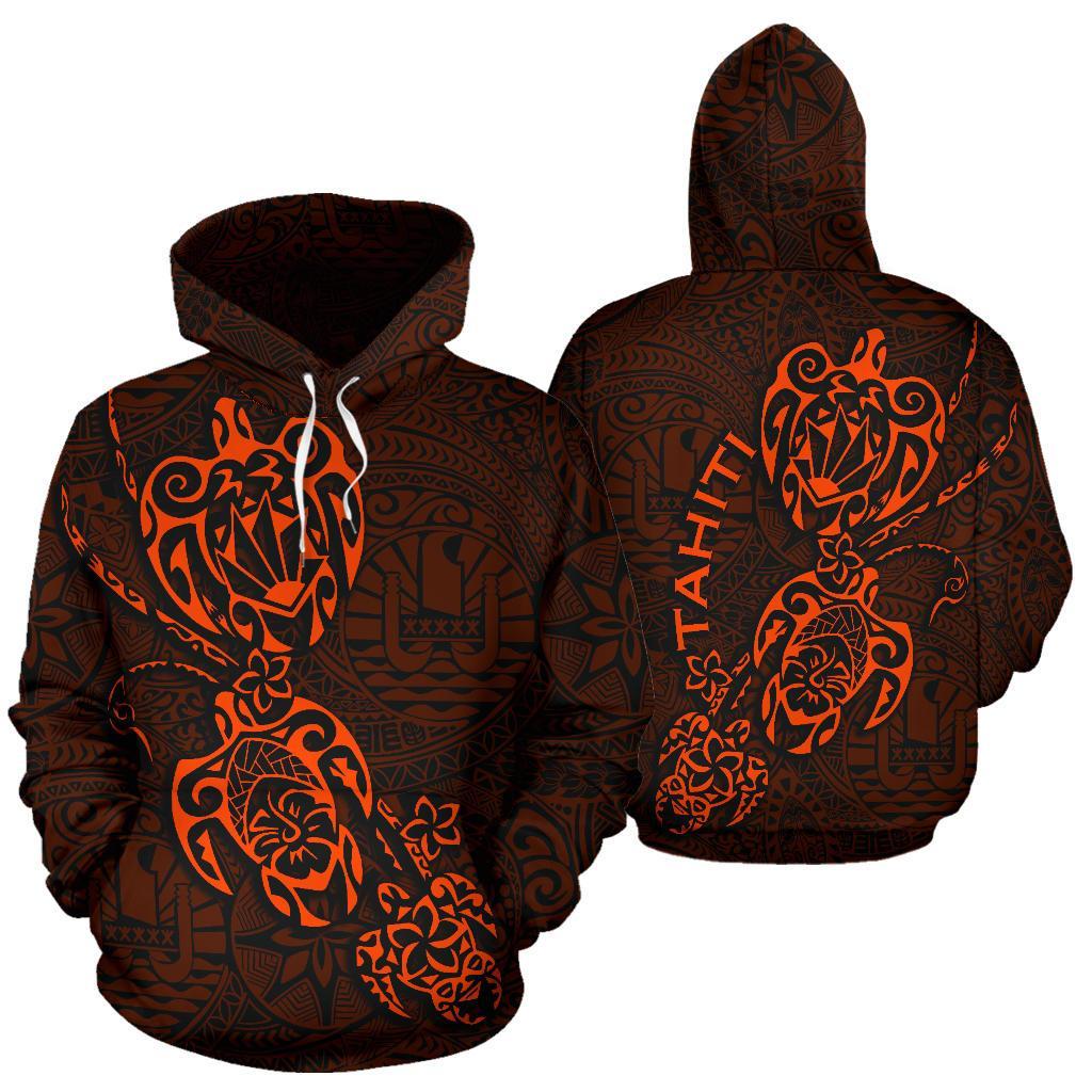 Tahiti Polynesian Family Turtles Hoodie Orange - Polynesian Pride