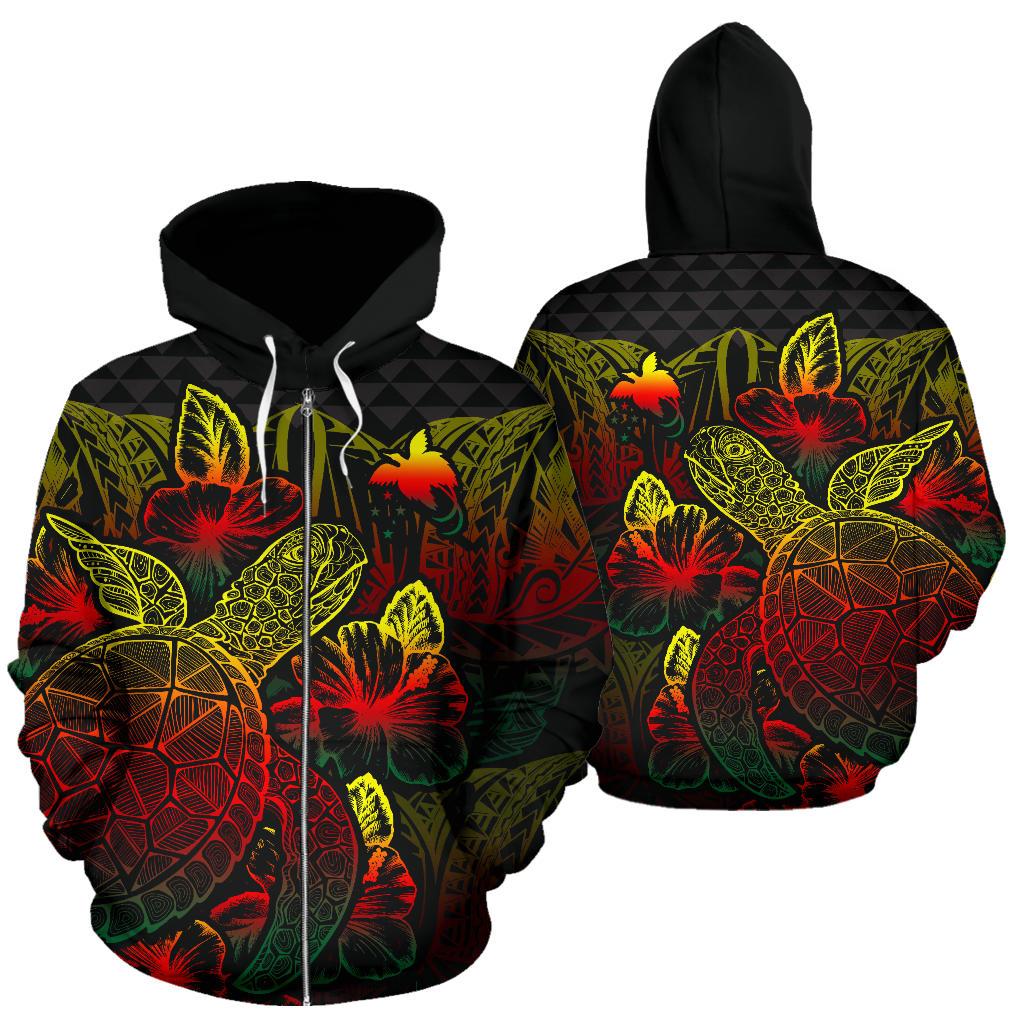 Papua New Guinea Polynesian Zip up Hoodie Turtle Hibiscus Reggae Unisex Reggae - Polynesian Pride