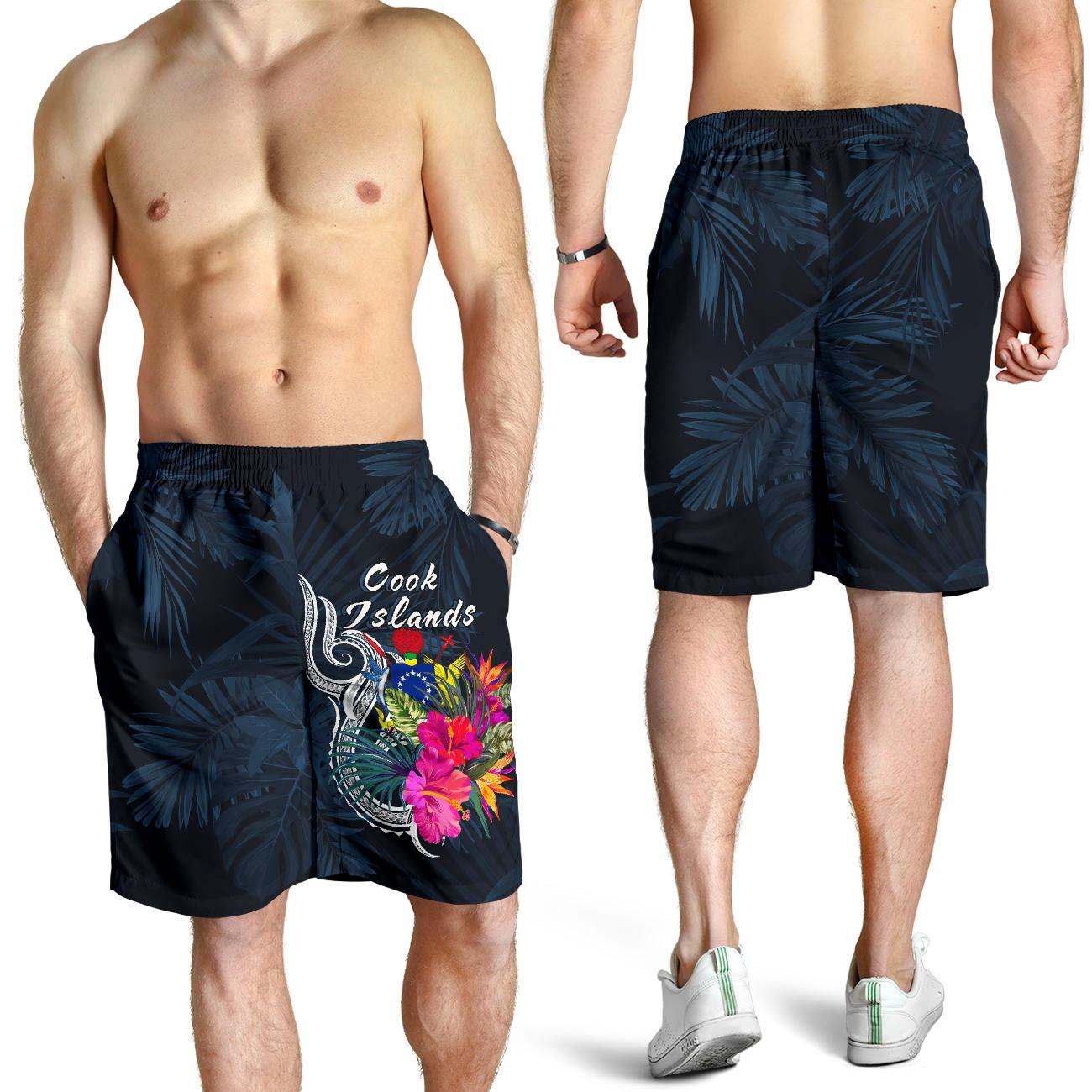 Cook Islands Polynesian Men's Shorts - Tropical Flower Blue - Polynesian Pride