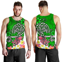 Polynesian Men's Tank Top - Turtle Plumeria Green Color - Polynesian Pride
