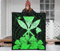 Hawaiian Kanaka Premium Quilt Hibiscus Polynesian Love Green - Polynesian Pride