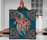Hawaii Polynesian Turtle Hibiscus Premium Quilt - Orange - Polynesian Pride
