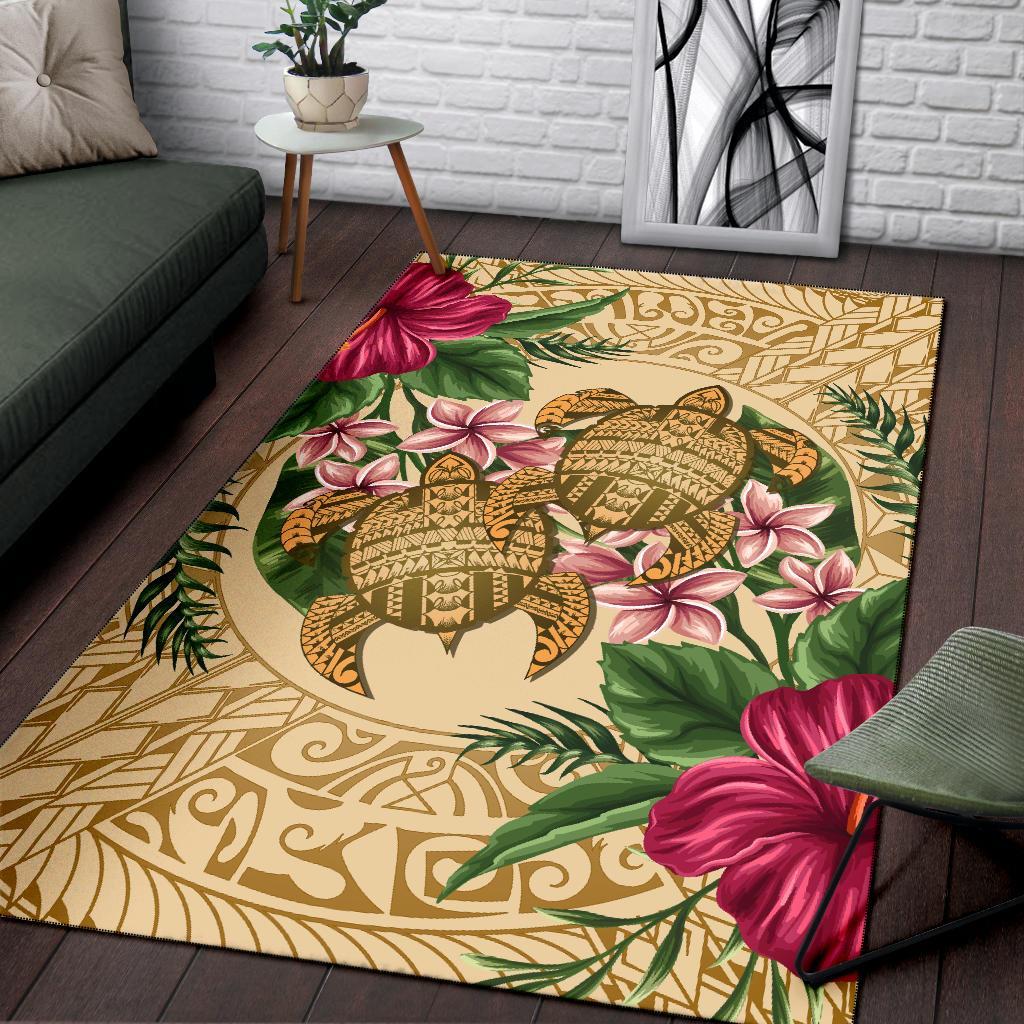 hawaii Rug - Turtle Strong Pattern Hibiscus Plumeria AH - Polynesian Pride