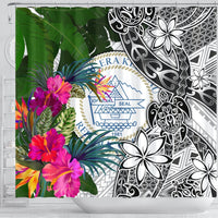 Palau Shower Curtain White - Turtle Plumeria Banana Leaf Crest - Polynesian Pride