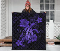 Hawaii Turtle Flower Polynesian Premium Quilt - Purple - Polynesian Pride