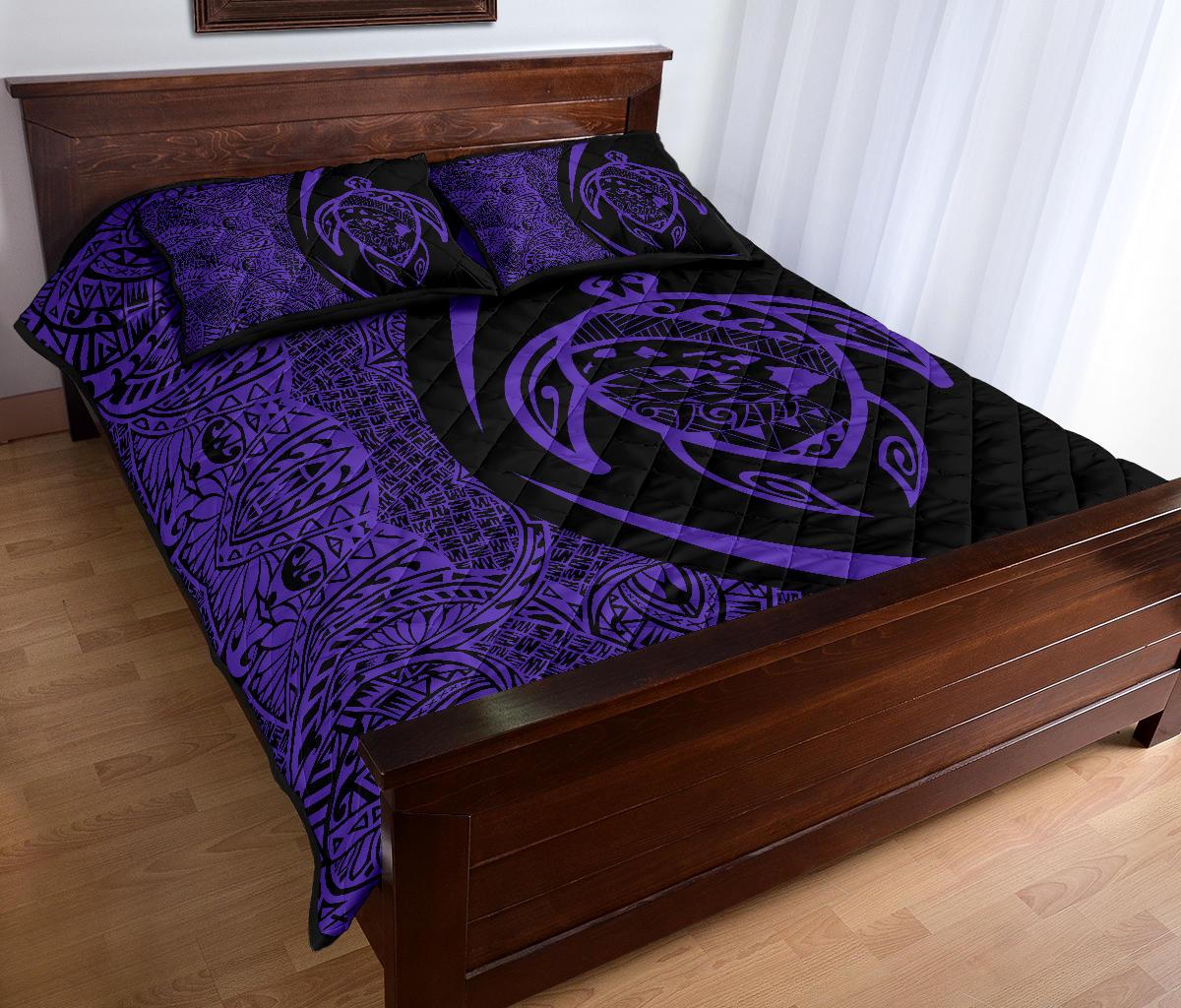 Hawaii Turtle Map Polynesian Quilt Bed Set - Purple - Circle Style - Polynesian Pride