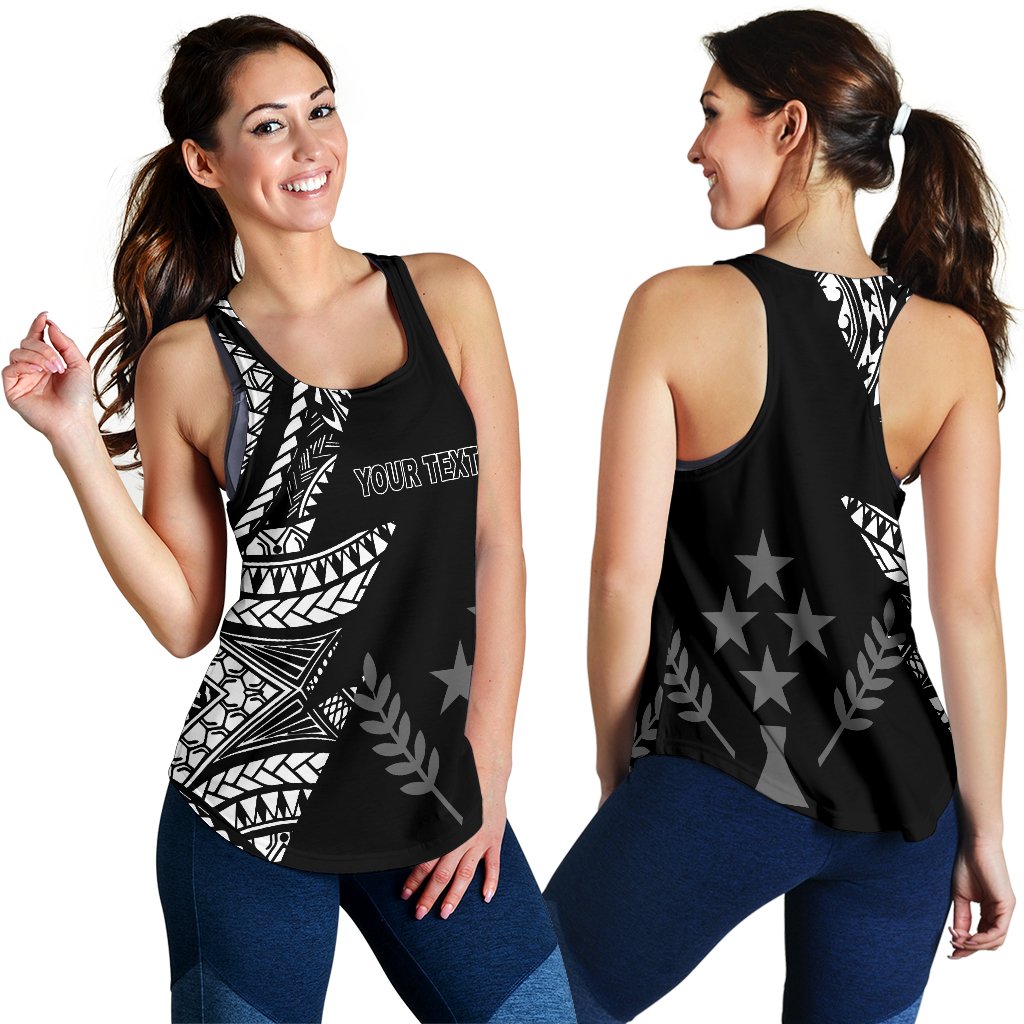 Kosrae Personalised Custom Women's Racerback Tank - Micronesian Pattern Flash Black - Polynesian Pride