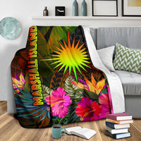 Marshall Islands Polynesian Premium Blanket - Hibiscus and Banana Leaves - Polynesian Pride