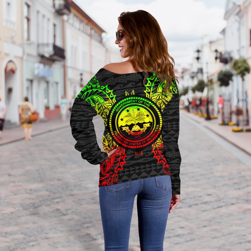 Federated States Of Micronesia Polynesian Shoulder Sweater Map Reggae - Polynesian Pride
